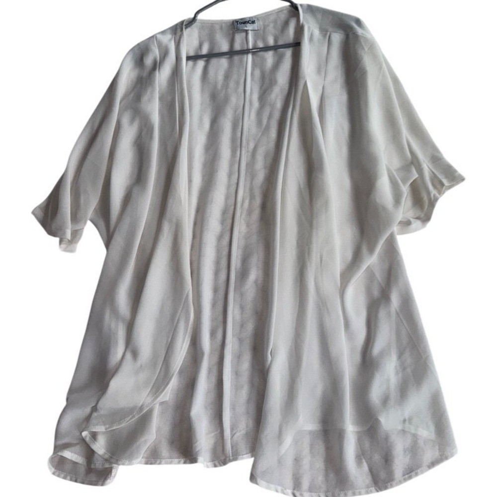 TownCat White Chiffon Kimono Cardigan Open Front Short Sleeve Wrap Cover Up L